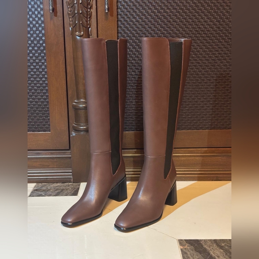 NORDSTROM Tyra Leather Tall Knee High Heeled Boots Brown Womens 7.5M